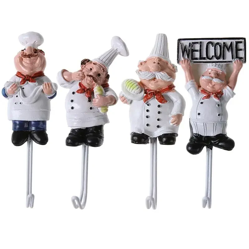 New 1PC Creative Cartoon Chef Shape Stainless Steel Hooks Wall Door Clothes Coat Hat Hanger Cute Kitchen Rustproof Towel Hooks