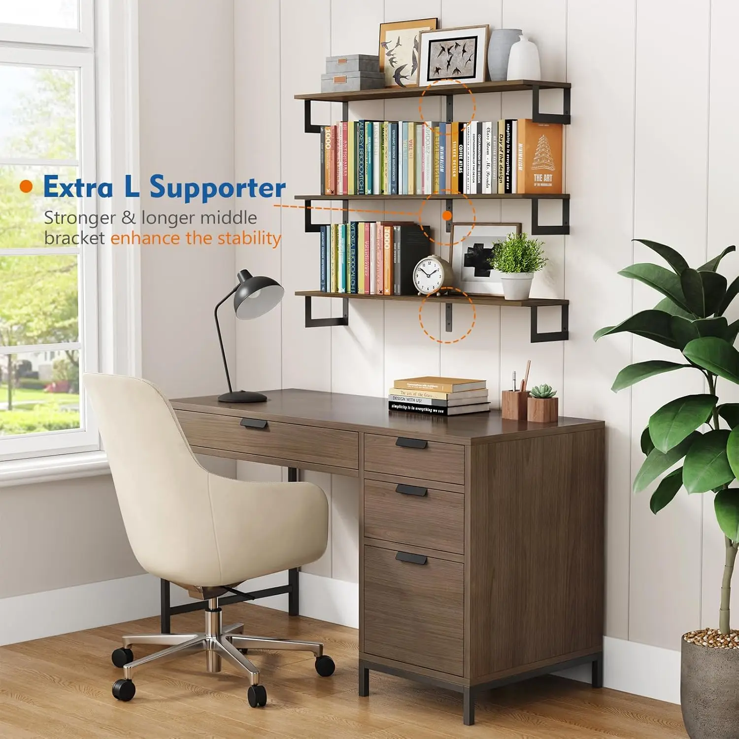 Rústico madeira parede estante para sala de estar, flutuante prateleiras para o quarto, grandes prateleiras de livros, 36 "longo
