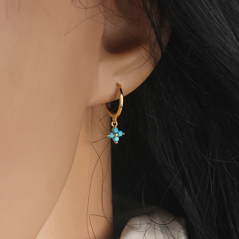 Four Leaf Clover Turquoise Blue Green Zircon Drop Earring for Women Fashion Piercing Rock Punk Party Jewelry Ohrringe Pendientes