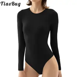 Kadın kızlar bale Bodysuit dans kostümleri uzun kollu katı vücut üst egzersiz jimnastik Leotard balerin bale Tutu giyim