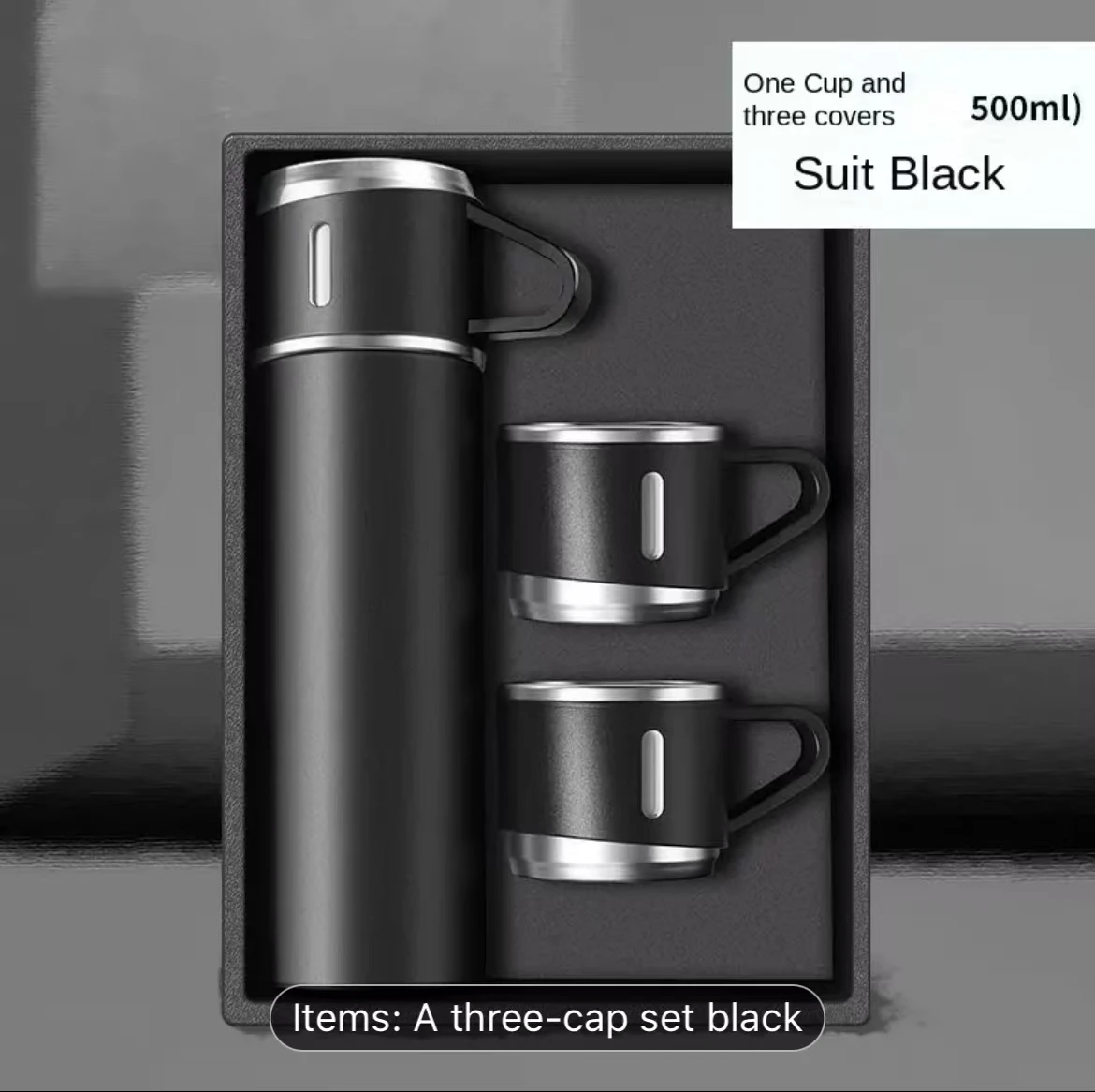 Insulated Thermos with Three Lids - 24 Hour Hot/Cold Retention, Stainless Steel Gift Packaging