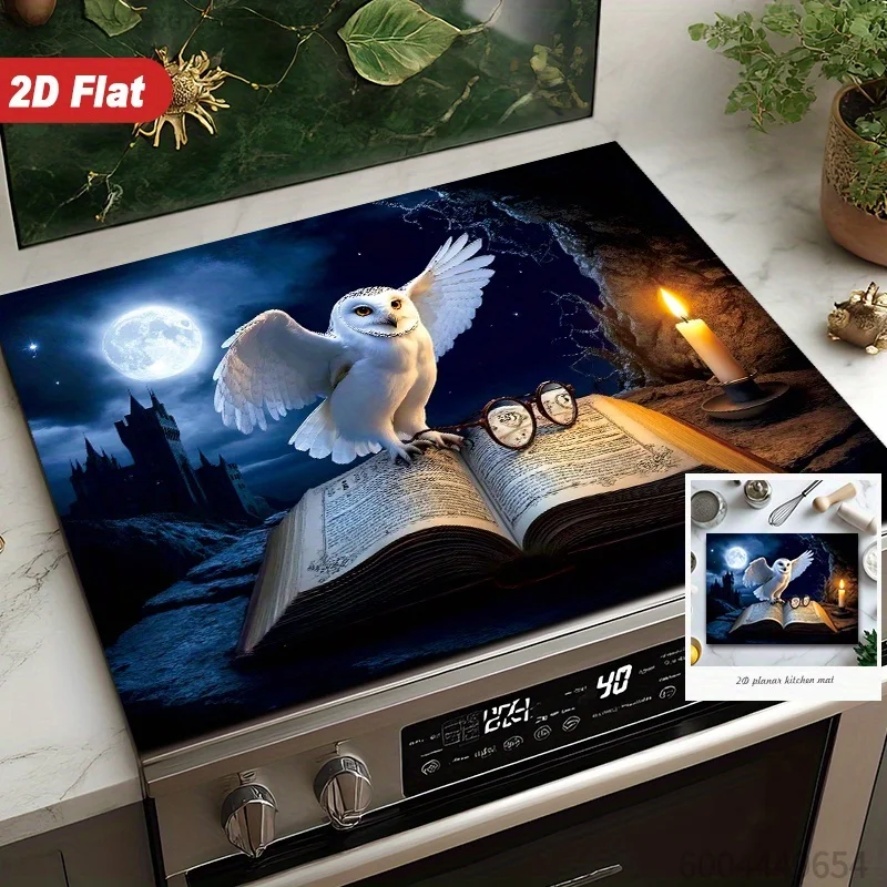 Magical Owl Reading 2D Stove Mat – Heat & Scratch Resistant, Easy-Clean Cover for All Glass & Ceramic Cooktops