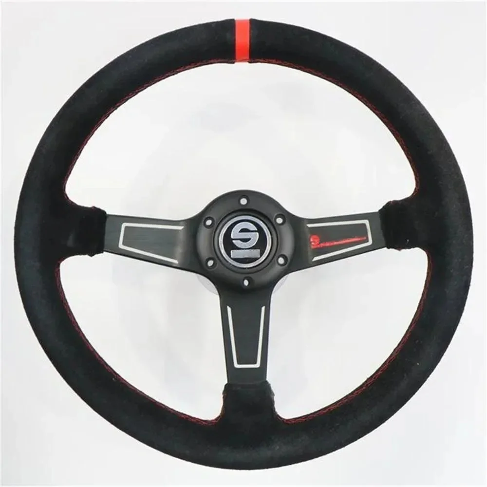 Sparco 14 Inch 350mm Suede Shallow Concave Steering Wheel with Red