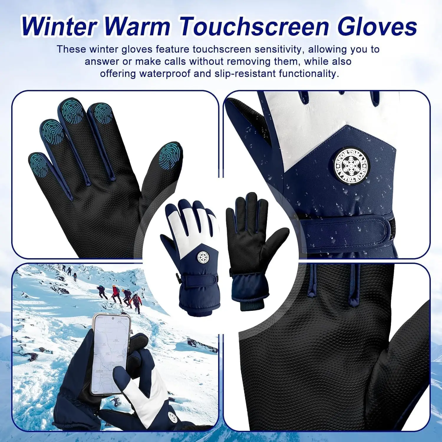 

Winter Insulated Cotton Gloves With Fleece Lining Thickened Ski Gloves For Cold Protection Outdoor Cycling Windproof Gloves