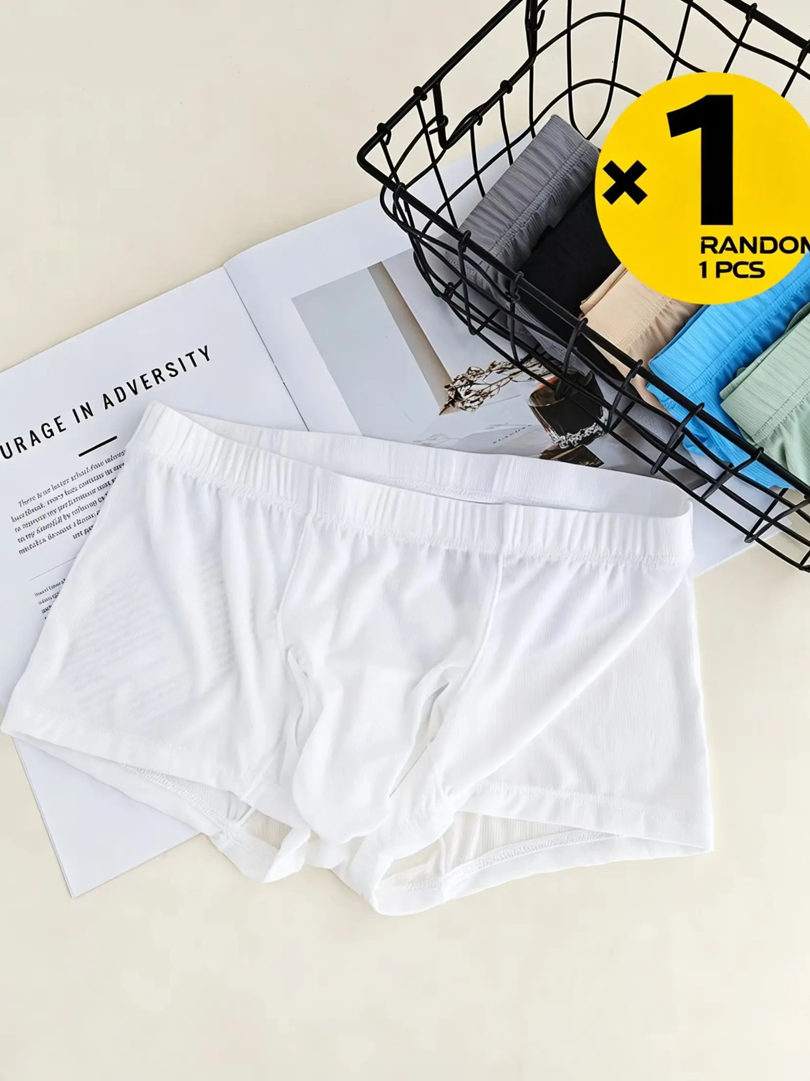 Ice Silk Men Boxer Briefs Separate Pouch Design Ribbed Quick Dry Soft Stretch Underpants For Daily Sports Wear Random Color 1PCS