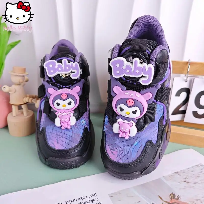 

Sanrio Kuromi/Новые туфли для папы с героями мультфильмов «Hello Kitty», весна-осень, аниме Kawaii, спортивные баскетбольные кроссовки с поворотной кнопкой для подростков
