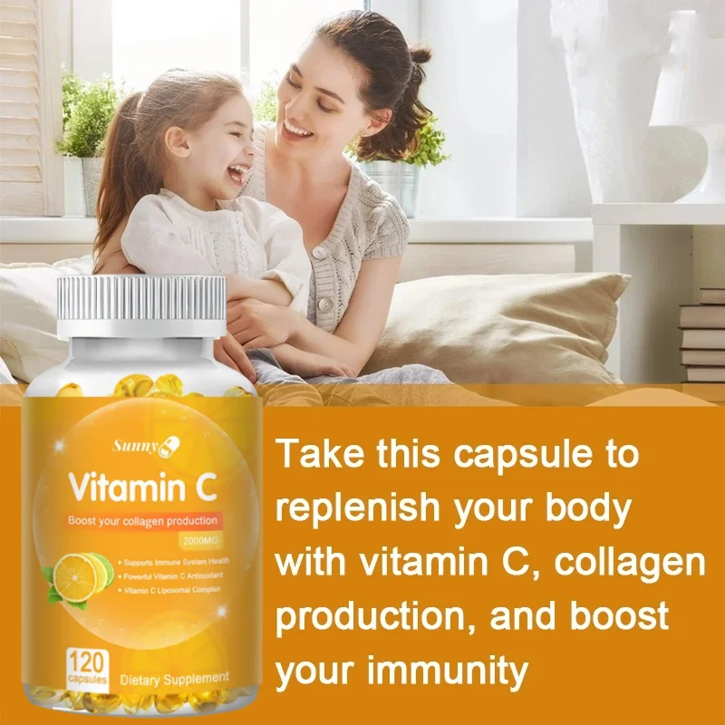 Vitamin C Capsules 2000 mg Nutritional Supplement - Antioxidants promote skin, hair, nails and immune health