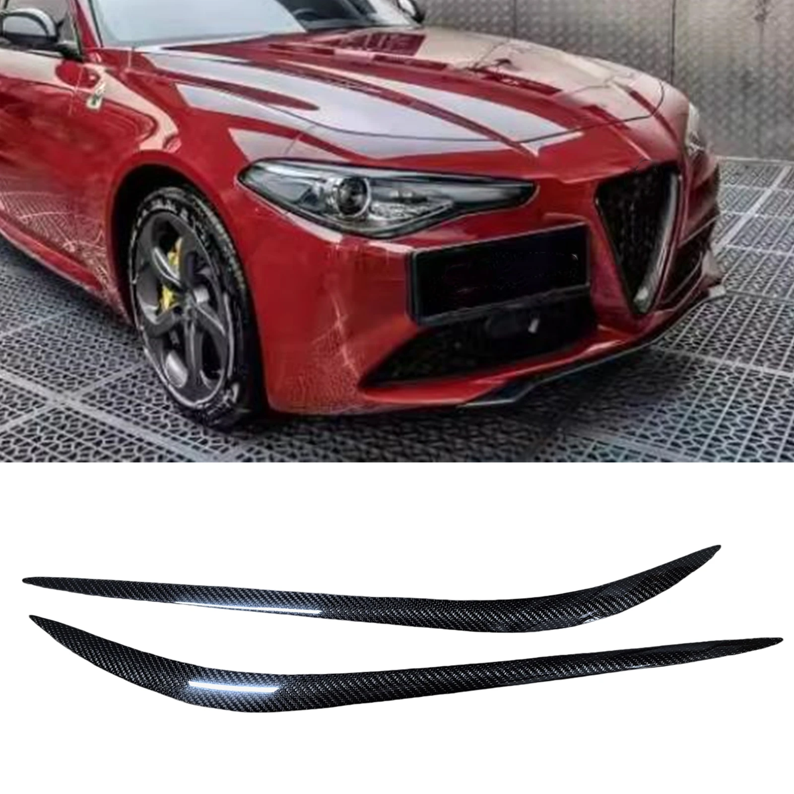 ​1 Pair Headlight Eyebrow Eyelid Front Head Light Lamp Cover Lid For Alfa Romeo Giulia Sedan 4 Door 2015-2022
