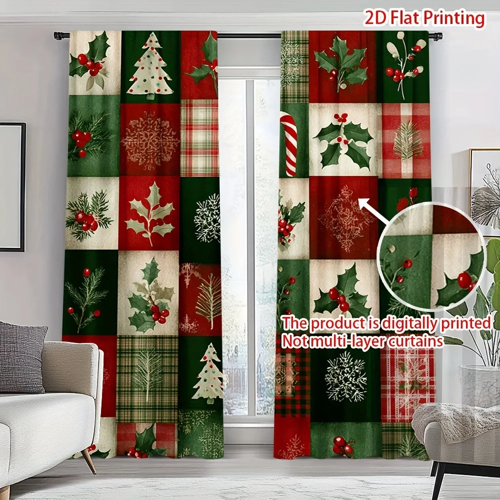 Christmas Icons Patchwork Pattern Window Curtains Decorative Home Decor for Living Room and Bedroom