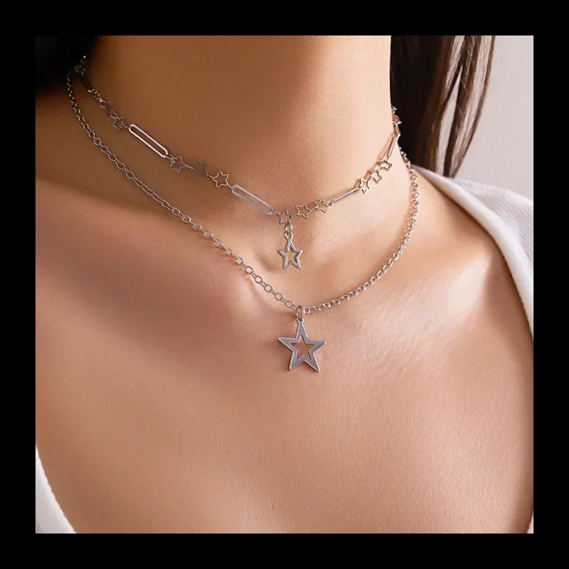 مجموعة بسيطة ومتعددة الاستخدامات، قلادة على شكل نجمة، سلسلة معدنية رفيعة ورائعة.