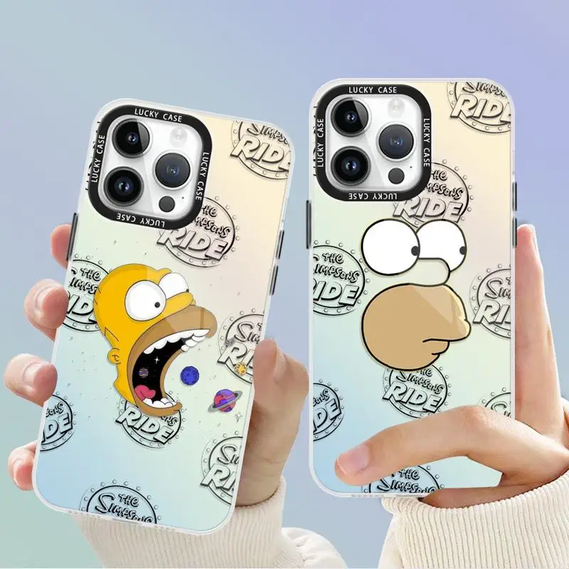 Disney Funny Cartoon Simpson Family Phone Case For Apple iPhone 15 11 13 14 Pro Max 12 14 Plus Matte Gradient Color Laser Coque