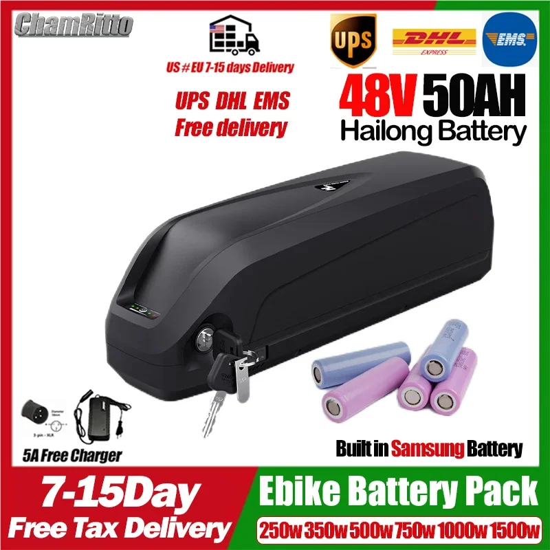 

48 В cham rider 30 Ач Электрический велосипед Batteria 24 40 Ач 50 Ач Down Tube Hailong ebike 20 Ач Аккумулятор Bafang 1500 Вт 1000 Вт 13s5p Литиевый