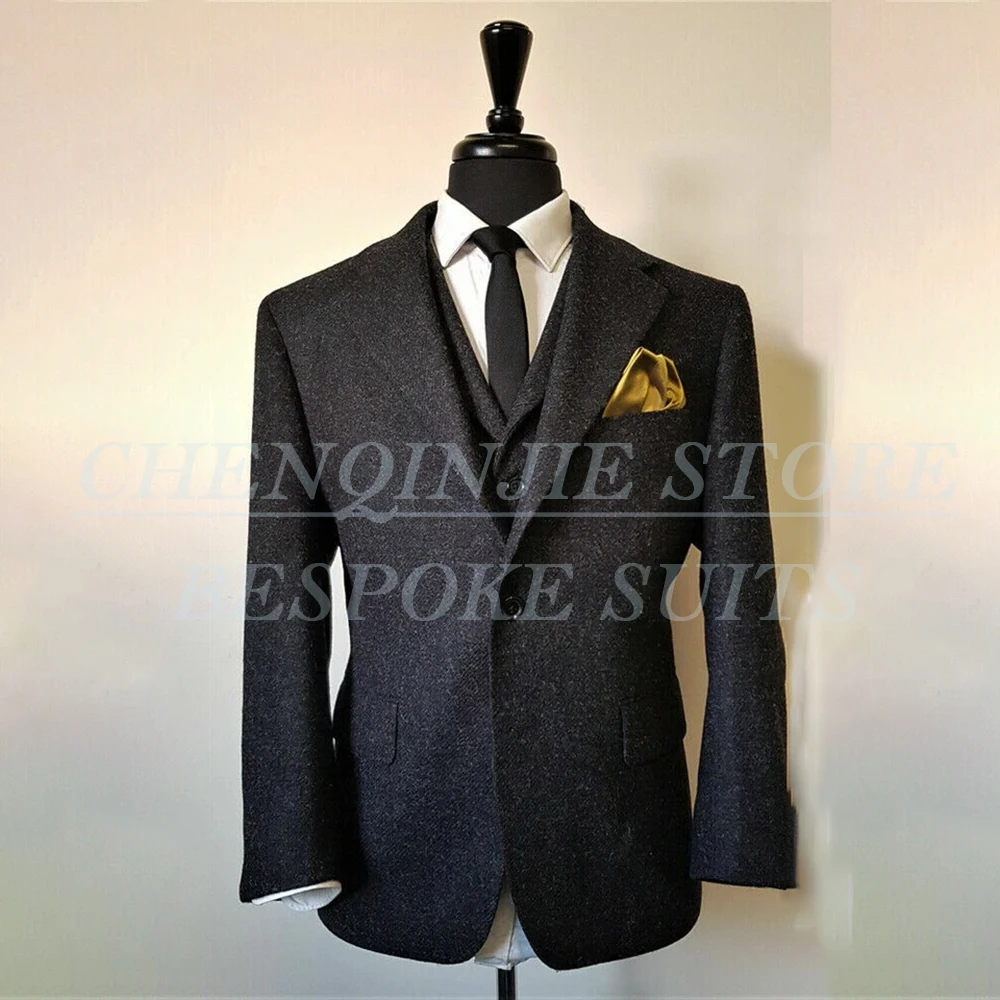 

Fashion Men's 3 Piece Suits One-Button Notch Lapel Slim Fit Blazer Elegant Skinny Jacket Pants Vest Outfits Costume Homme