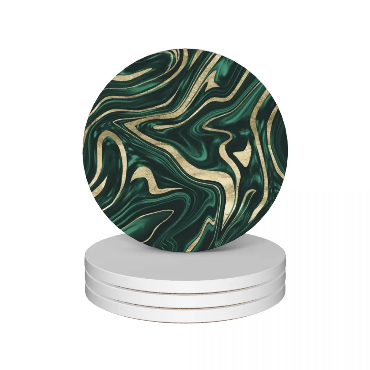 

Emerald Green Black Gold Marble #1 #decor #art Ceramic Coasters (Set of 4) for drinks aesthetic Creative Cup for tea Coasters