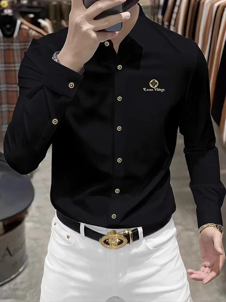 

Long Sve Casual irt Мужские Slim Fit против морщин Высокая эластичность Busin Casual irt Sli Полиэфирное волокно