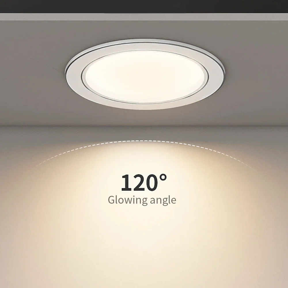 Painel LED redondo Downlight, lâmpada do teto, embutida para baixo luz, 3 cores regulável Spotlight, 5W, 9W, 12W, 15W, 110V, 220V, 6 pcs, 12pcs