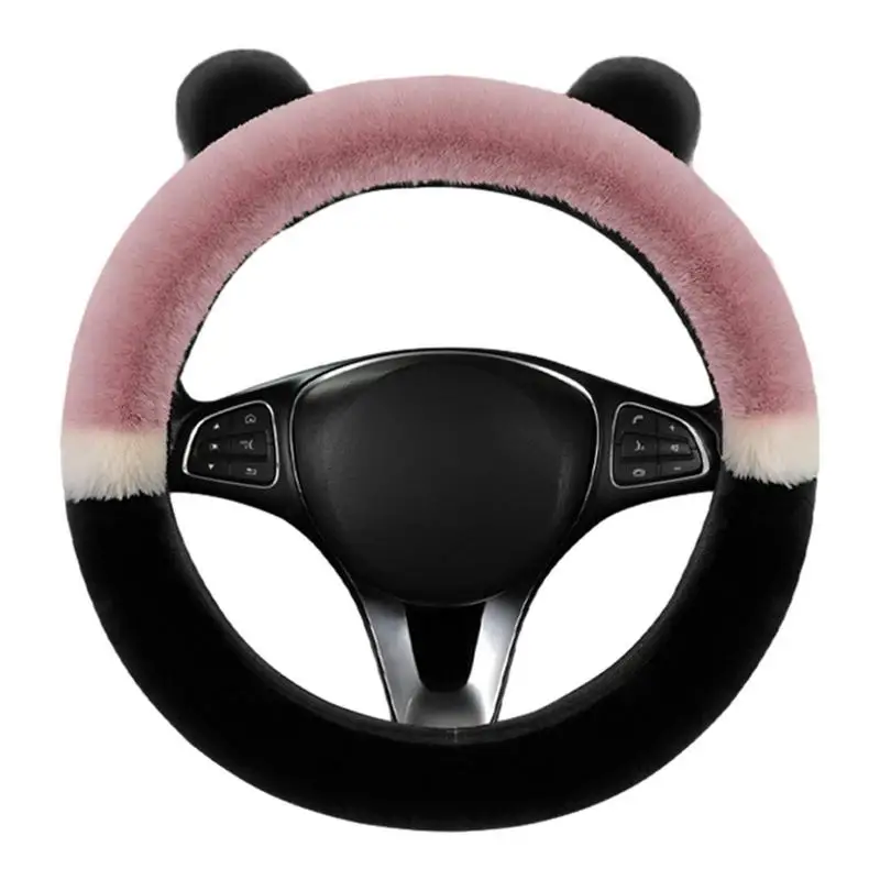 Universal Plush Car Steering Wheel Covers Winter Faux Fur Hand Brake & Gear Cover Set Car Interior Accessories 38cm