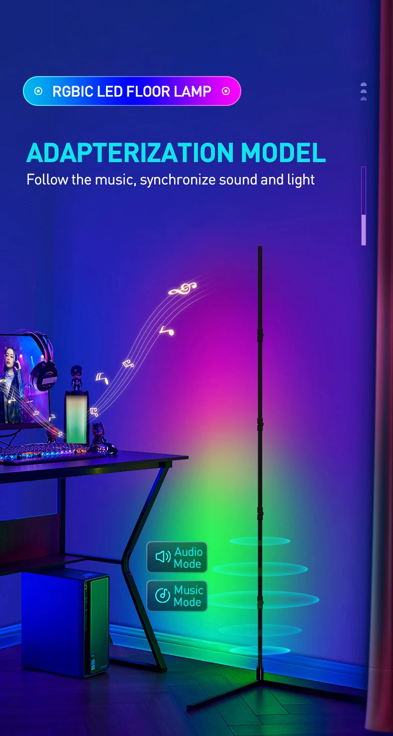 200cm RGB Tuya Floor Lamp Smart APP Remote Control Modern Corner Floor Light Atmospheric LED Stand Lighting Festival Decoration