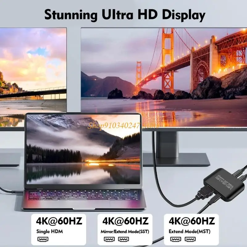 Q22A منفذ مزدوج من النوع C إلى Hdmis Splitter PD100w يدعم توصيل الطاقة 4K60 هرتز HDR10 #5