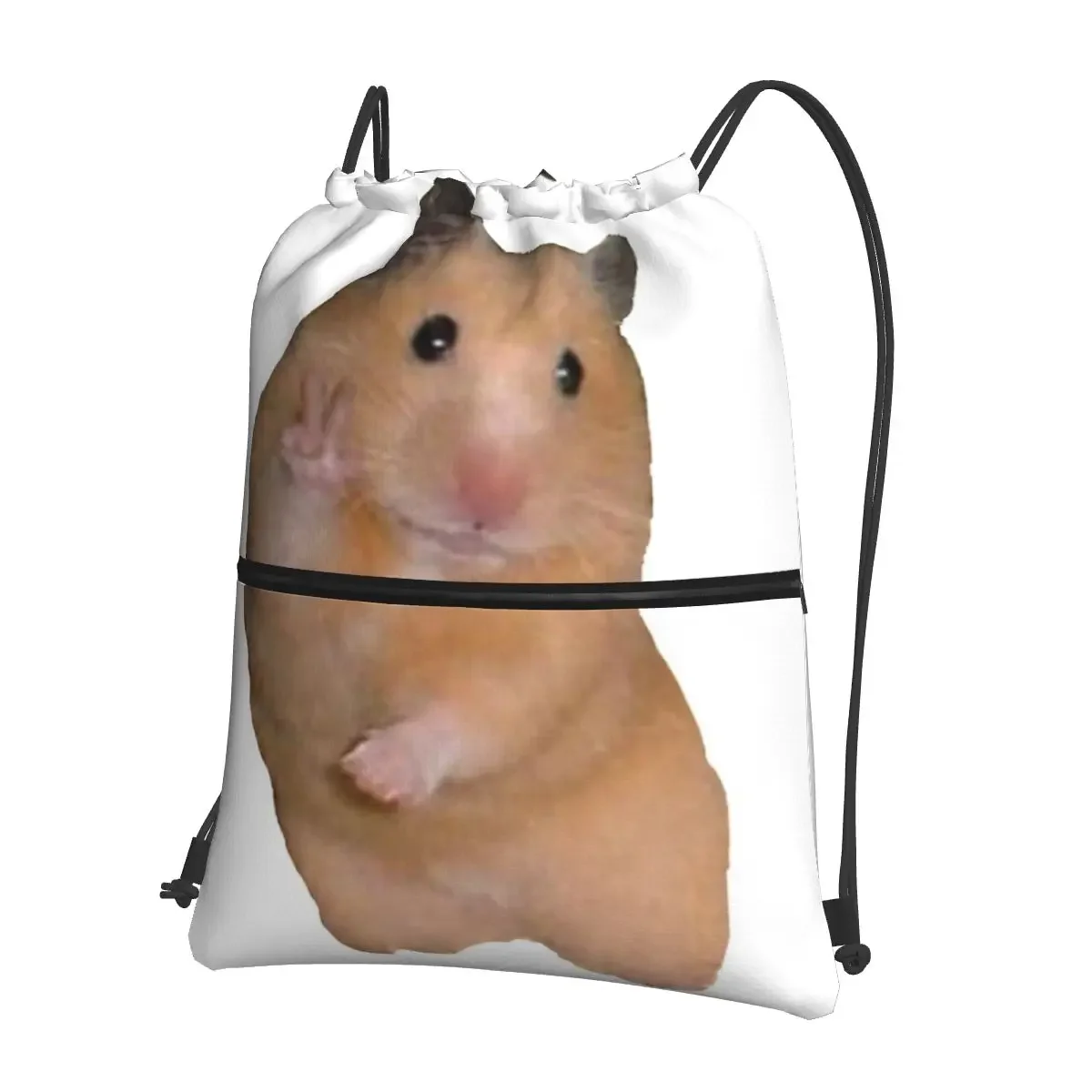 Peace Sign Hamster Portable Backpacks Drawstring Bag Fashion Drawstring Bundle Pocket Storage Bags For Travel Sport Man Woman