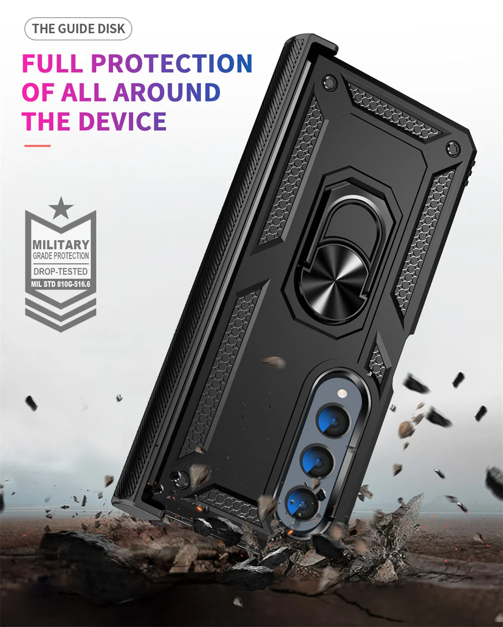 Military Grade Protection Metal Ring Grip Case for Galaxy Z Fold 4 Shockproof Heavy Duty Defender Rugged Folding Phone Case