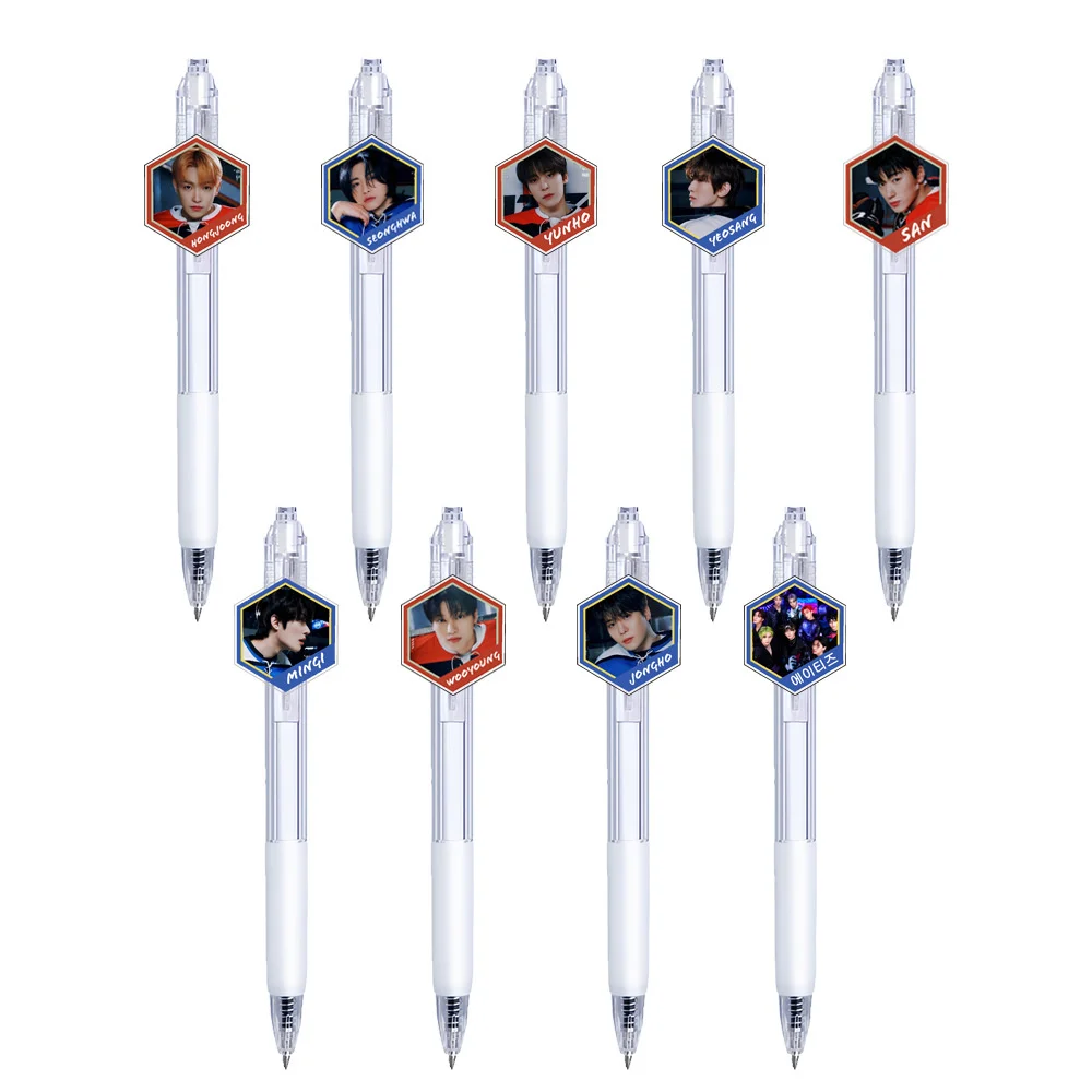 

Kpop ATEEZ Signing Pen 14CM Black Writing PVC Pushable Ballpoint Pen Student Office Supplies Yeosang Jongho Mingi Fans Gift