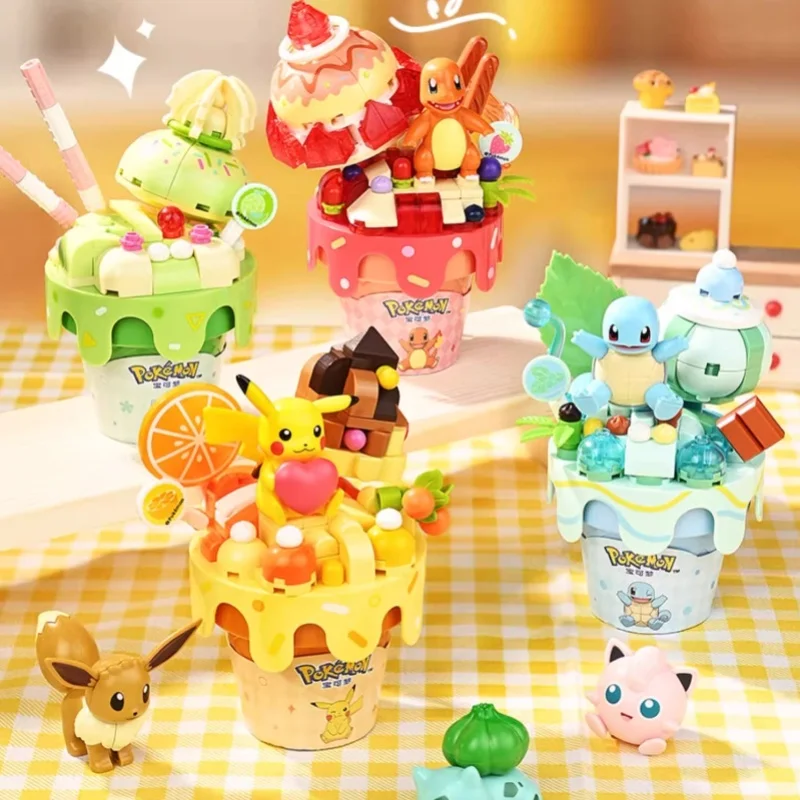 Nuevo Keeppley Pokemon bloque de construcción Pikachu Charmander Squirtle modelo juguete decoración del hogar lindo helado serie ladrillo juguetes regalos