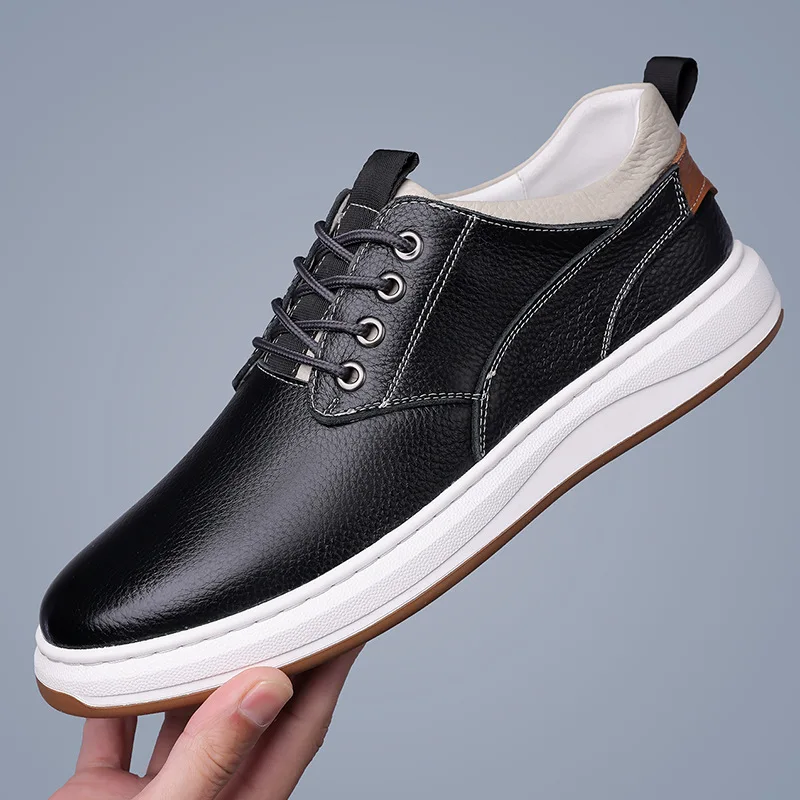 

Solid Color Fashion Casual Leather Sneakers Male 2025 Autumn New Designer Sports Shoes Male Lace Spring Autumn Board Shoes Man