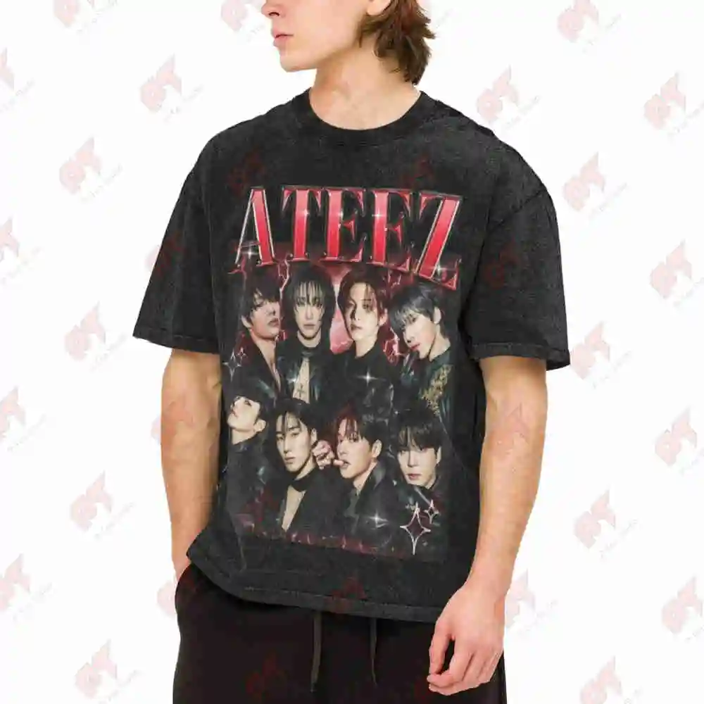 Ateez World Tour In Your Imagination Vintage Washed Tee Pure Cotton T-Shirt