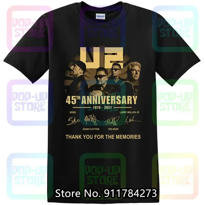 

U2Rockband45thanniversary19762021signaturesblackteesizeS3XL2024HighqualityBrandTshirtCasual