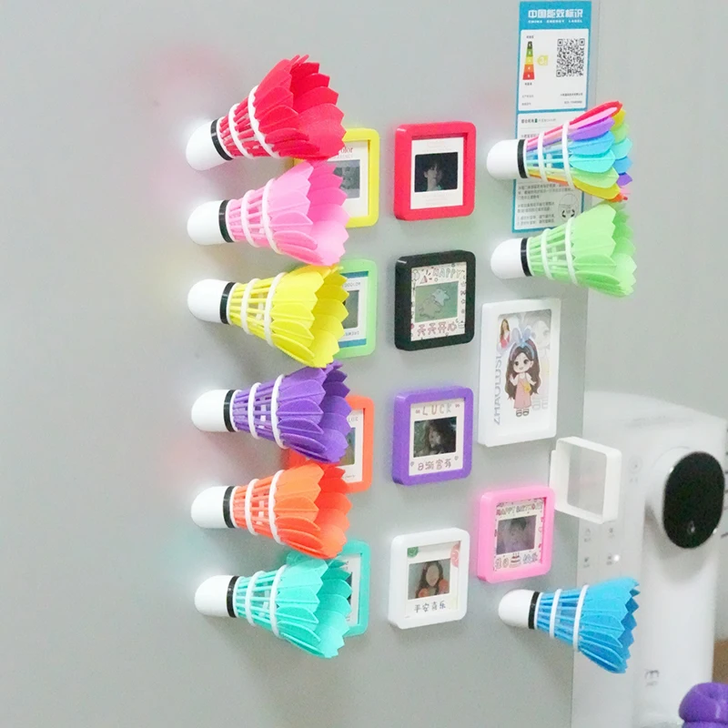 Colorful Creative Feather Rainbow Badminton 3D Printing Fridge Magnets Sticker for Refrigerator Home Office School Fun DIY Decor