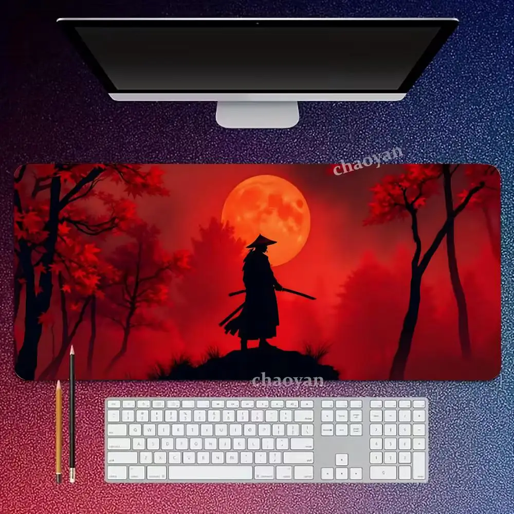 

Red Scenery Samurai Mouse Pad Large Computer Office Game Table Mats XXL Rubber Anti-slip Gaming Keyboard Long Desk Pads