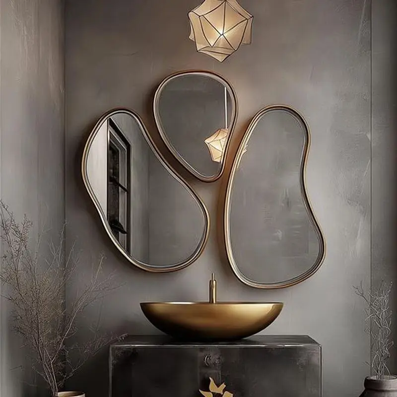 Middle ancient style tempered glass, all solid wood mango shaped mirror, wall mounted dressing mirror