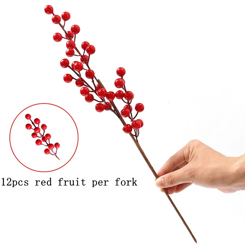 Artificial Red Berry Bouquet Christmas Decoration Fake Flower for Home Decor Xmas Tree Navidad New Year 2023 Ornaments Accessory