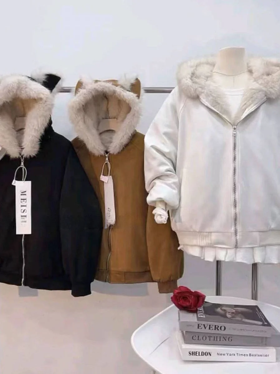 アメリカン スレ イヤーファーコート レディース 秋冬 シエンデッド 小さいサイズ フード付き ゆったり 暖かい コットンジャケット レトロ スレ ロング S...