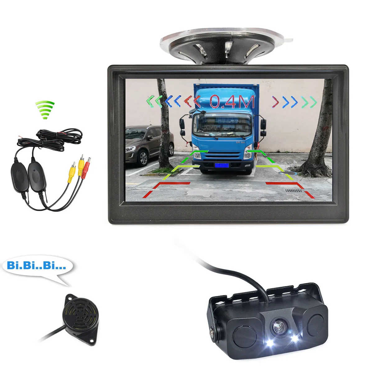 DIYKIT اللاسلكية 5 "TFT شاشة الكريستال السائل شاشة السيارة IP68 مقاوم للماء فيديو وقوف السيارات الرادار الاستشعار الرؤية الخلفية كاميرا سيارة 3 في 1 #1