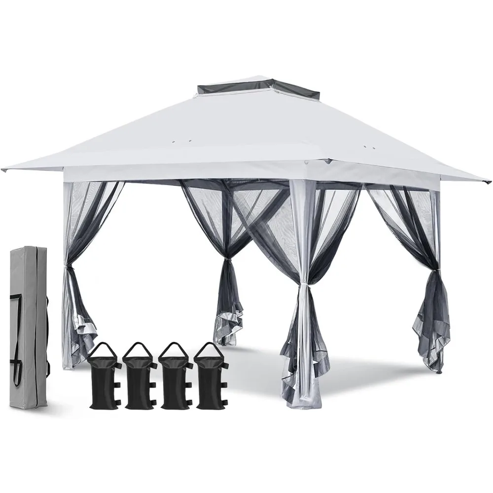 

13x13 Pop Up Gazebo with Mesh Netting, Easy Up Screened Canopy for Patio and Backyard, Easy Set Up Outdoor Gazebo