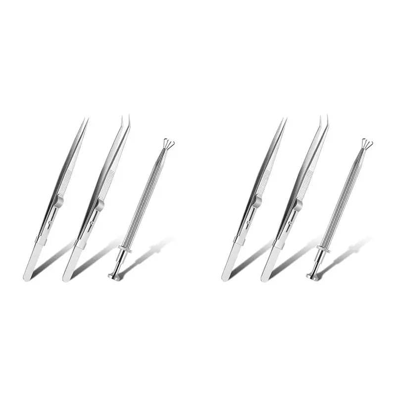 ABMS-6 Pack Diamond Tweezers Jewelers Holder Pick Up Tool Stainless Steel Tweezers Diamond Claw Tweezers Gems Tweezer