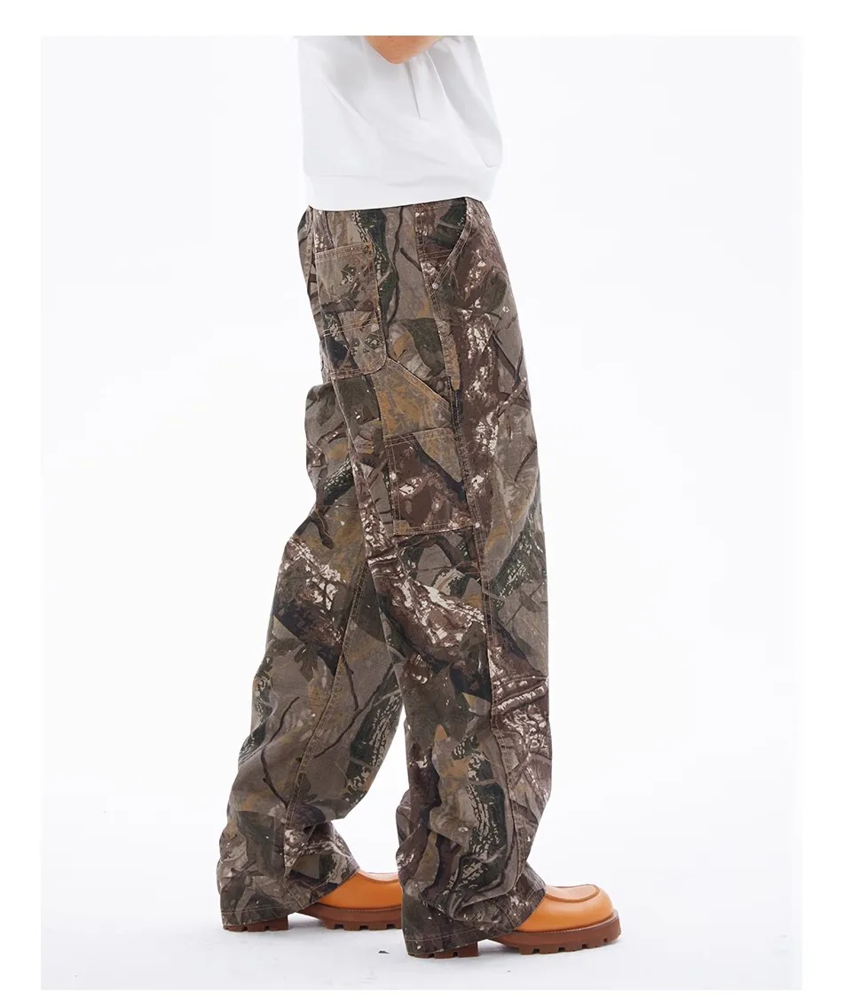 2024 Camouflage pants tree branch camouflage workwear Distress pants men's straight leg loose outdoor casual pants KZ1042