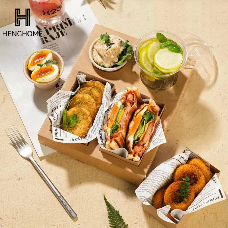 10 Pcs Kraft Paper Picnic Spring Outing Food Box Commercial Pack For Hamburger Snack Juice Beverage Tray