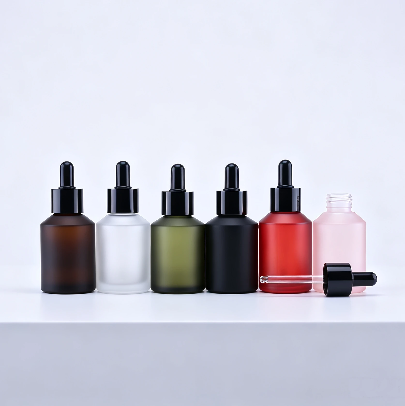 60ML Frosted Glass Dropper Bottle Multi Color Empty Essential Oil Serum Bottle Refillable Cosmetic Container Light-blocking