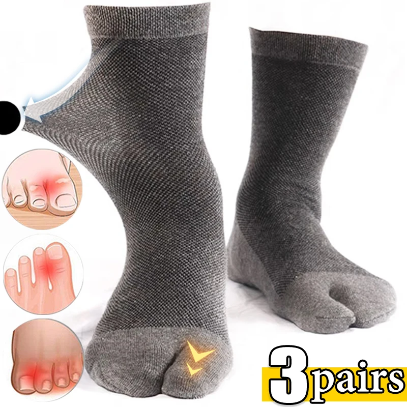 1/3Pairs Split Tabi Toes Socks Women Men Sports Running Sweaty Fiber Two Finger Socks Black Deodorant Breathable Long Socks