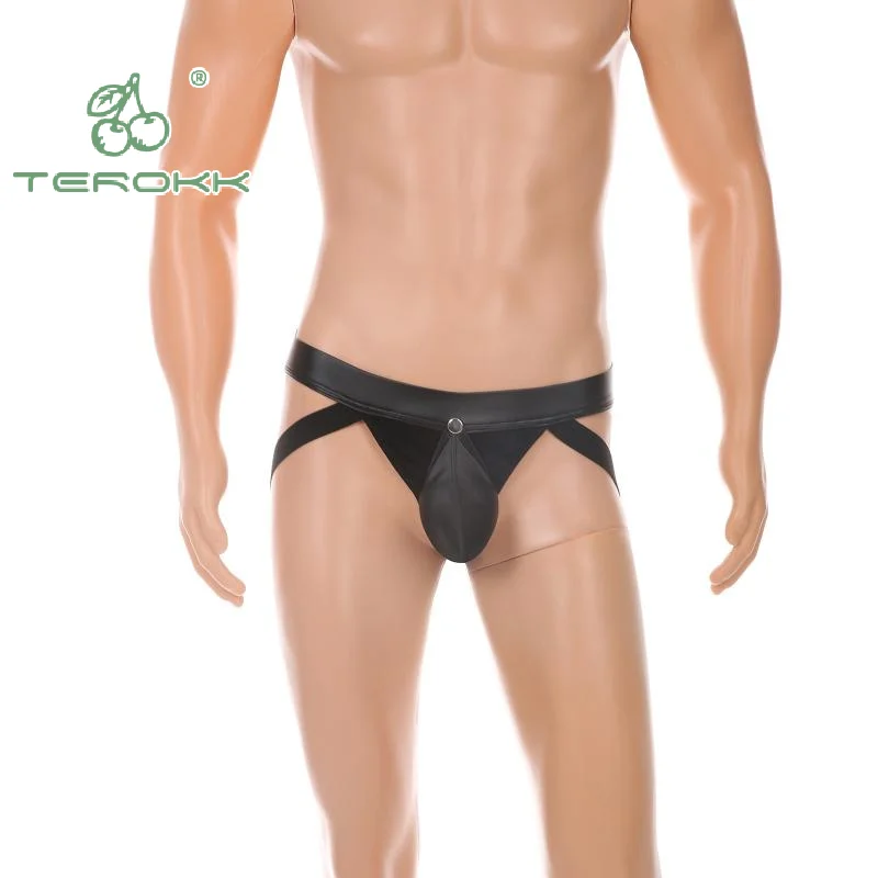 1Pcs Men Hollow-Back U Convex Pouch Wetlook Stretch Biker Athletic Low Rise Sexy Underwear Faux Leather Ring Jockstrap Thongs