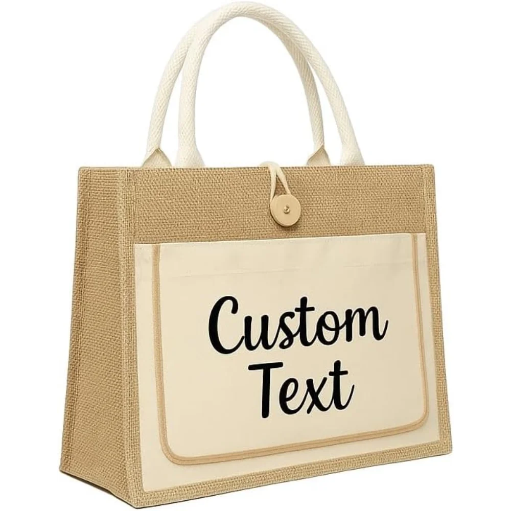 

Custom Jute Bag With Text or Logo, Burlap Bag for Shopping, Beach, Bridesmaid Gift, Custom Gift, Travel Tote, Holiday