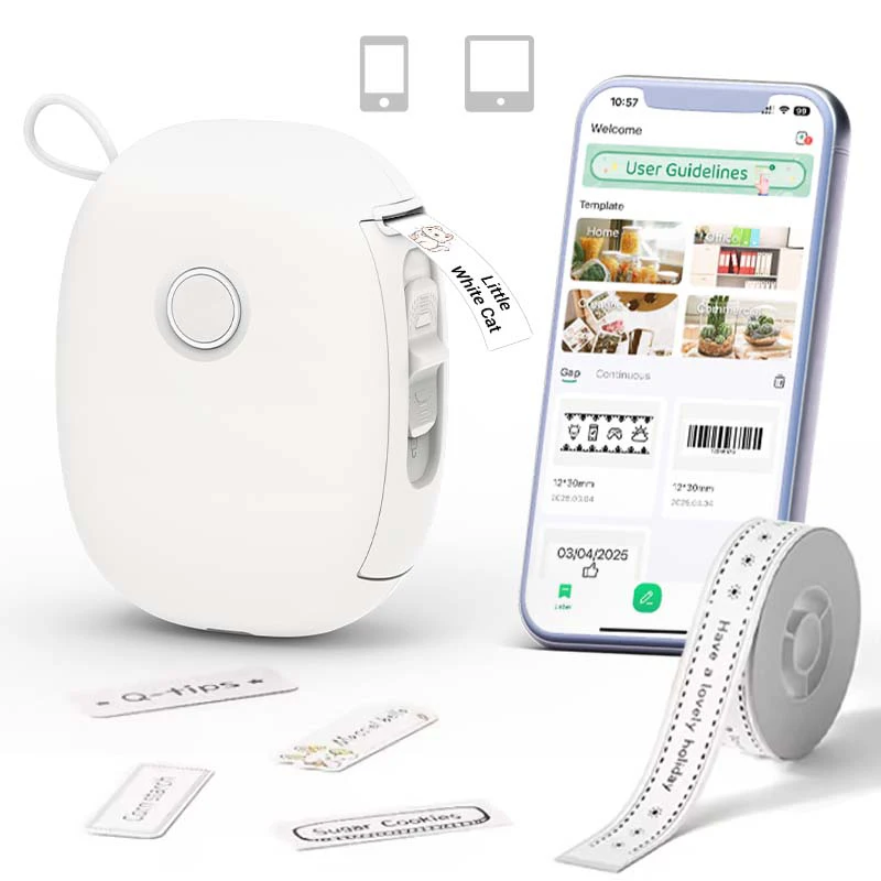 

Мини-портативный термопринтер Bluetooth, беспроводной карманный прибор для изготовления этикеток, домашнее исследование без резака с 1 рулоном наклеиваемой бумаги для этикеток
