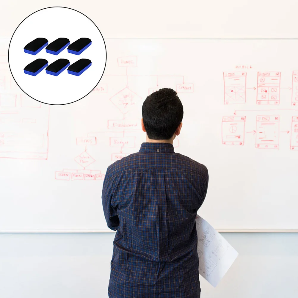 jojofuny 6 Stück Whiteboard-Radiergummi, Mikrofaser, trocken abwischbarer Brettreiniger, Magnetbürste für Büro, Schulbedarf