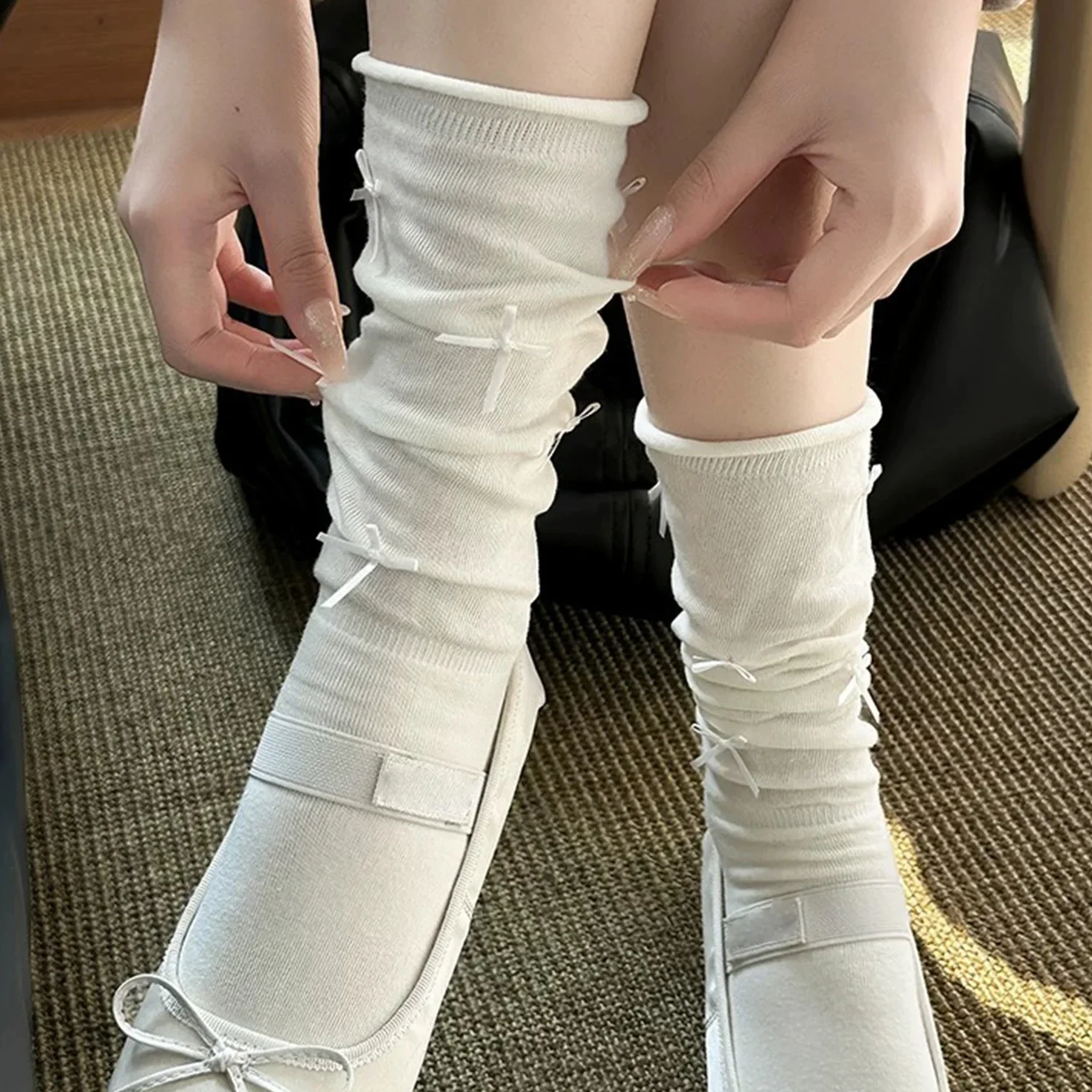 لوليتا القوس الأزرق جوارب بيضاء 2026 JK النمط الياباني ضمادة Bowknot Kawaii جورب النساء الحلو الفتيات لطيف القطن الجوارب الطويلة سوكس