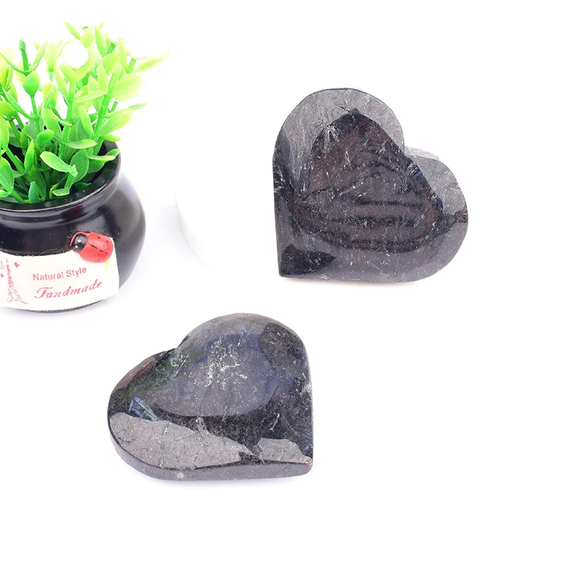 Polished Astrophyllite Heart Crystal Natural Flash Gemstone Heart Figurine Reiki Meditation Healing Stone Home Tabletop Decor