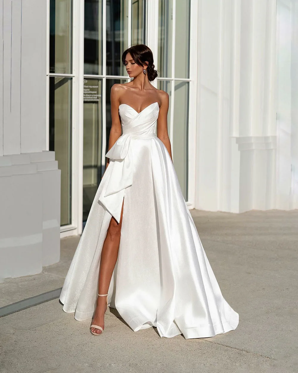 SoDigne Modern Elegant Side Split Sexy Wedding Party Gowns Sweethearts Pleats Bridal Gowns Custom Made Satin Bride Dress