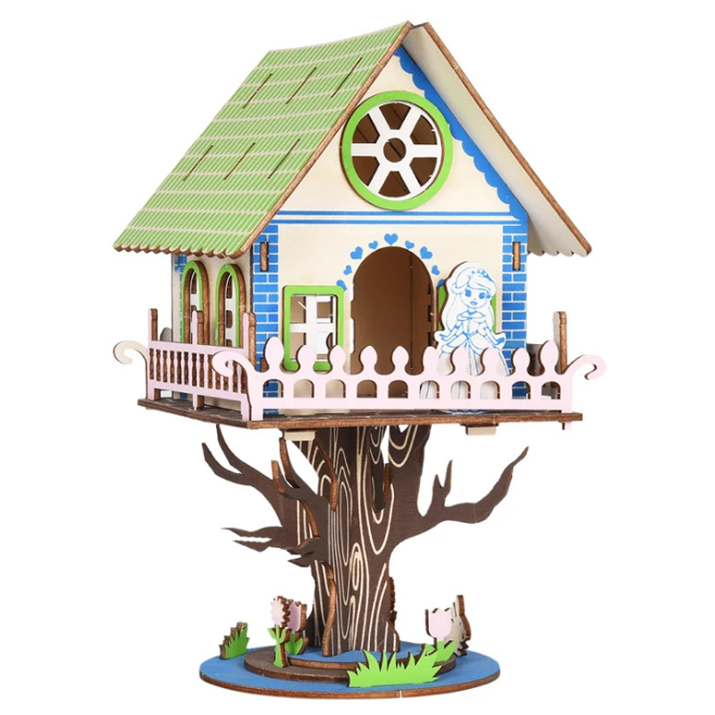 Paradise Princess Castle 3D Wooden Puzzle Tree House Building Model DIY Wood Jigsaw Toys For Children Girls Home Room Decor